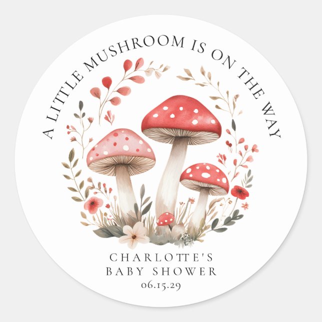 Sticker Rond Baby shower Fleur sauvage Little Musroom (Devant)