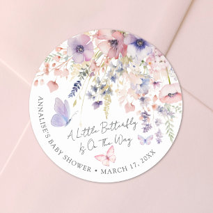 Sticker Rond Baby shower Fleur sauvage papillon