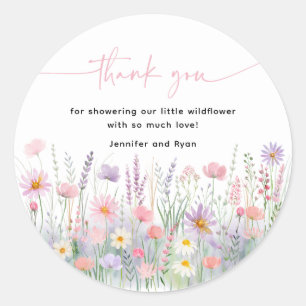 Sticker Rond Baby shower Fleur sauvage Pastel