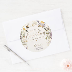 Sticker Rond Baby Shower Fleur Sauvage Petit Insecte d'Amour