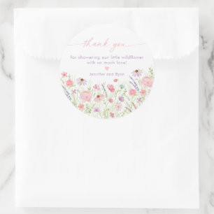 Sticker Rond Baby shower Fleur sauvage Pink Pastel