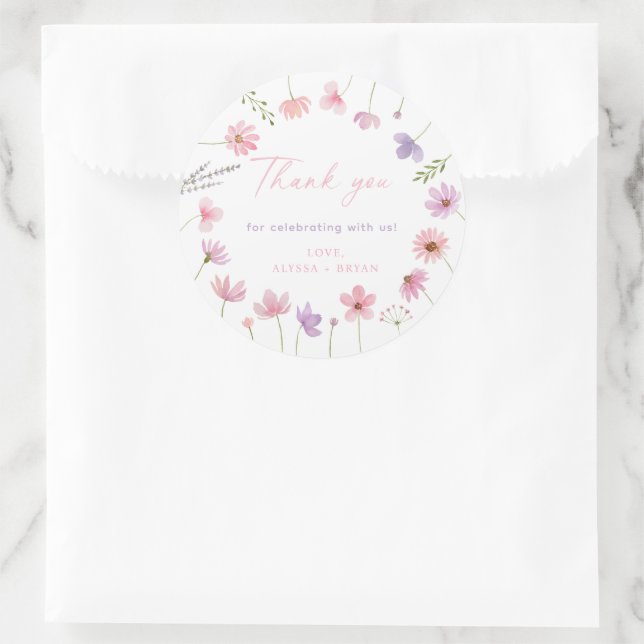 Sticker Rond Baby shower Fleur sauvage rose violet (Sac)