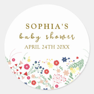 Sticker Rond Baby shower Fleur sauvage simple et élégant