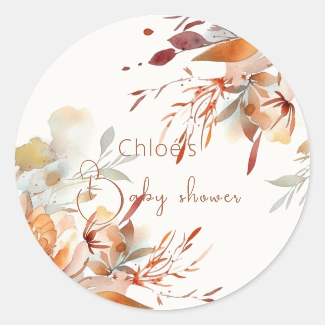 Sticker Rond Baby shower fleur sauvage vert (Devant)