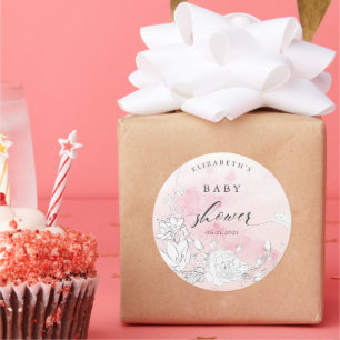 Sticker Rond baby shower fleuri et moderne