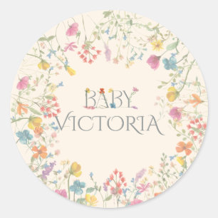 Sticker Rond Baby shower fleuri fleur sauvage