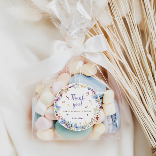 Sticker Rond Baby shower Fleurs de prairie merci (Créateur téléchargé)