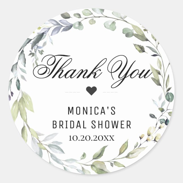 Sticker Rond Baby Shower Fleurs d'eucalyptus aquarelle (Devant)