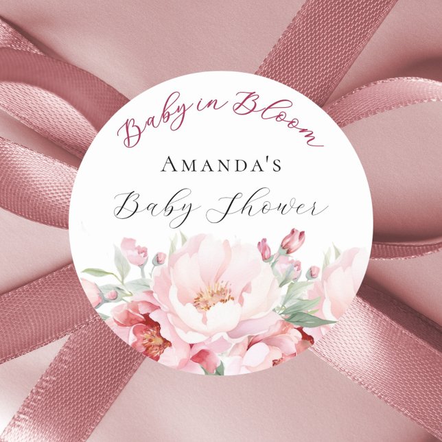 Sticker Rond Baby shower fleurs roses bébé en fleur (Créateur téléchargé)