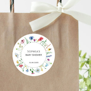 Sticker Rond Baby shower Fleurs sauvages