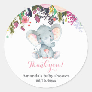 Sticker Rond Baby shower Floral  Blue Merci Favor