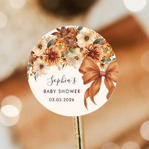 Sticker Rond Baby Shower Floral Bohème Rustique d'Automne 