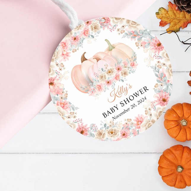 Sticker Rond Baby shower Floral Citrouille doux (Créateur téléchargé)