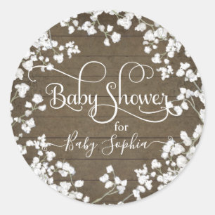 Sticker Rond Baby shower floral de Bois Russe