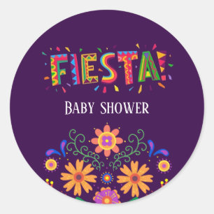 Sticker Rond Baby shower Floral de Fiesta violette