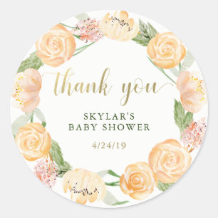 Sticker Rond Baby shower floral de la guirlande d'aquarelle