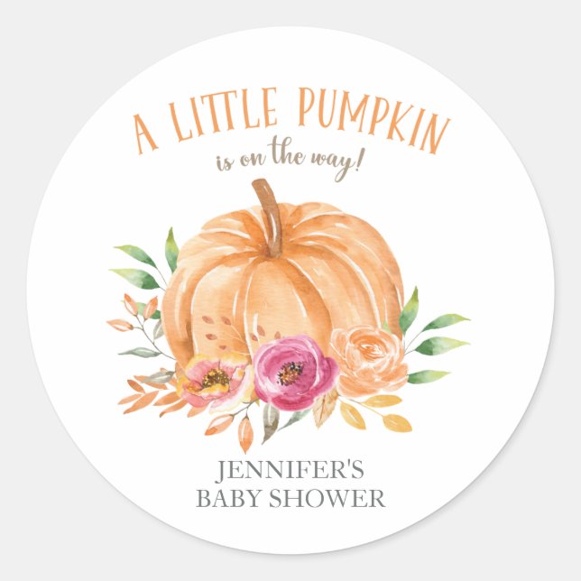 Sticker Rond Baby shower floral de petite aquarelle Citrouille (Devant)