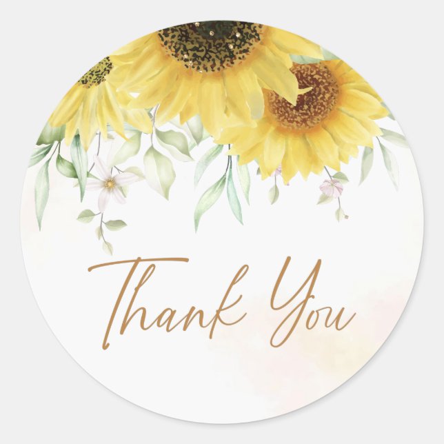 Sticker Rond Baby shower floral de tournesol Merci d'anniversai (Devant)