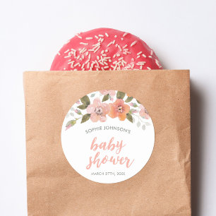 Sticker Rond Baby shower floral délicat