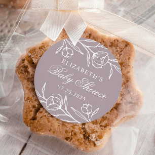 Sticker Rond Baby shower floral Dusty mauve