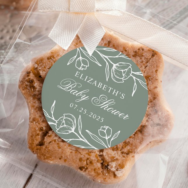 Sticker Rond Baby shower floral esquissé (Créateur téléchargé)