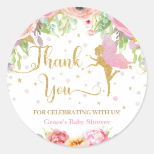 Sticker Rond Baby shower Floral Fairy Merci Favor