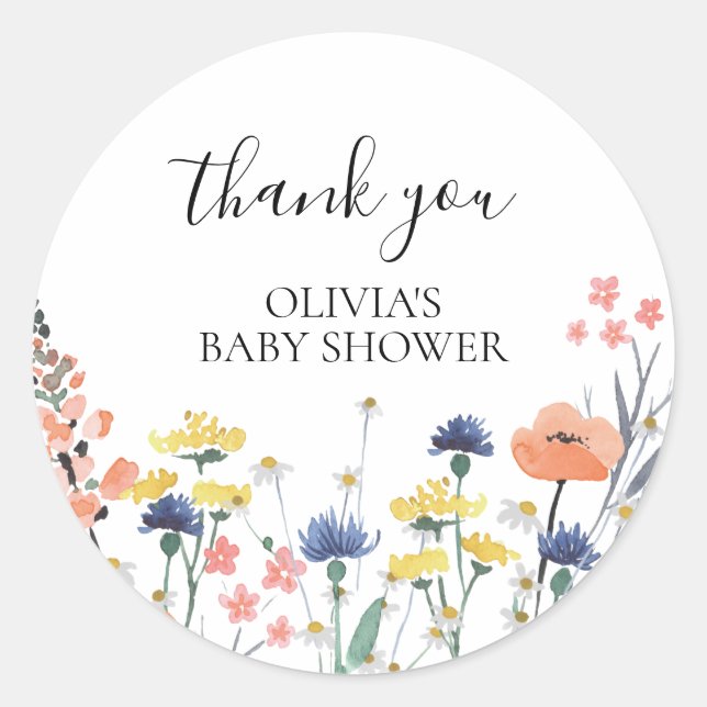 Sticker Rond baby shower floral fleur sauvage aquarelle merci (Devant)