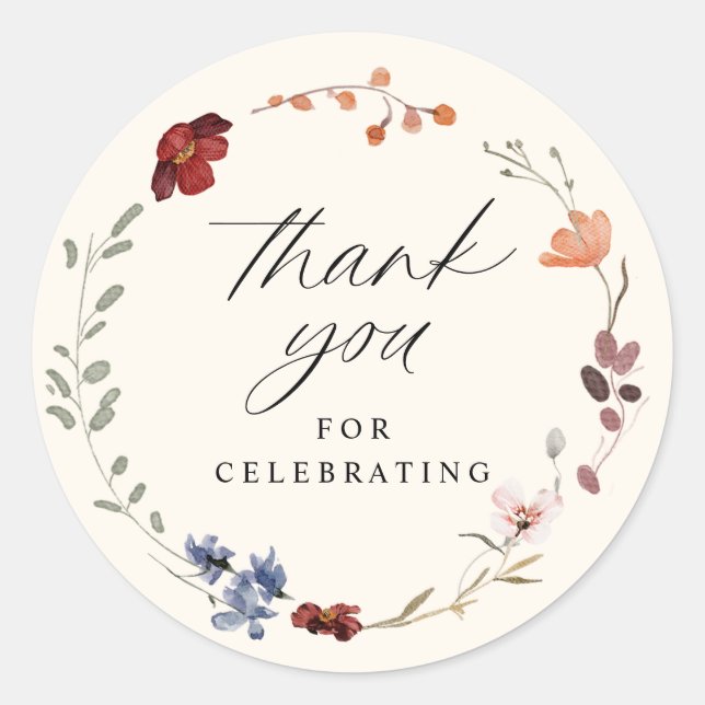 Sticker Rond Baby shower Floral Fleur sauvage Boho (Devant)