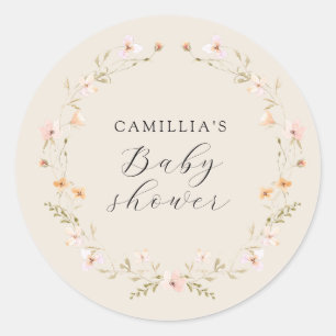Sticker Rond Baby shower Floral fleur sauvage Boho
