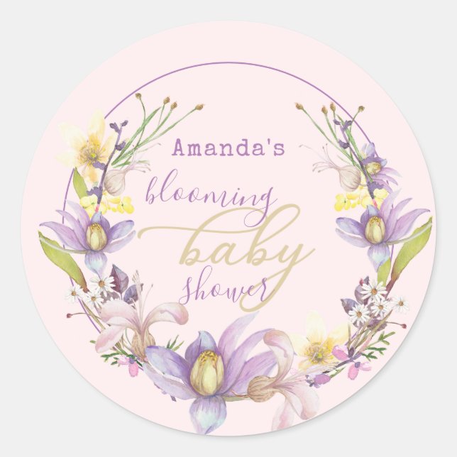 Sticker Rond Baby shower floral Lilac (Devant)