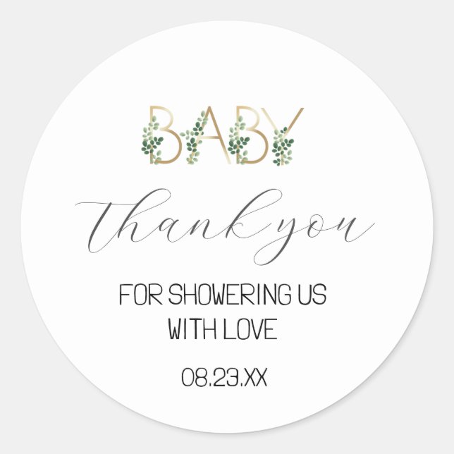 Sticker Rond Baby shower floral mou Merci Favoriser (Devant)