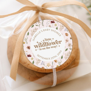 Sticker Rond Baby shower Floral petit Fleur sauvage personnalis