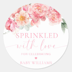 Sticker Rond Baby shower Floral Piper Peony Parsemé D'Amour