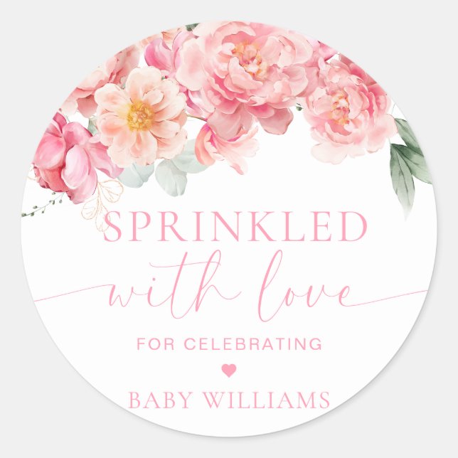 Sticker Rond Baby shower Floral Piper Peony Parsemé D'Amour (Devant)