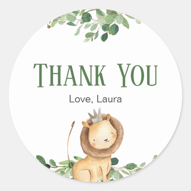 Sticker Rond Baby shower Floral Prince Lion (Devant)