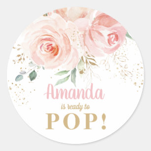 Sticker Rond Baby shower floral rose chic Prêt à la pop