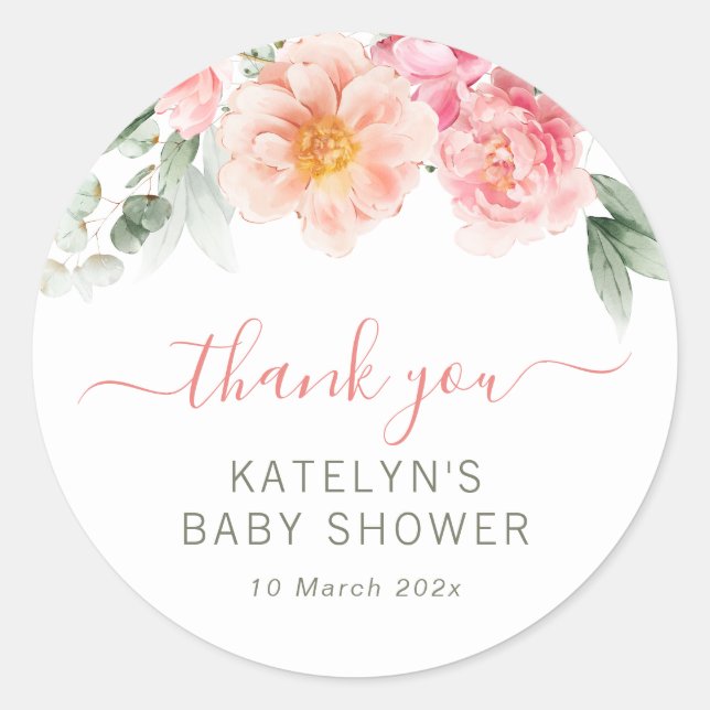 Sticker Rond baby shower floral rose classique collant rond (Devant)