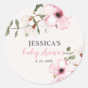 Sticker Rond Baby shower floral rose pâle