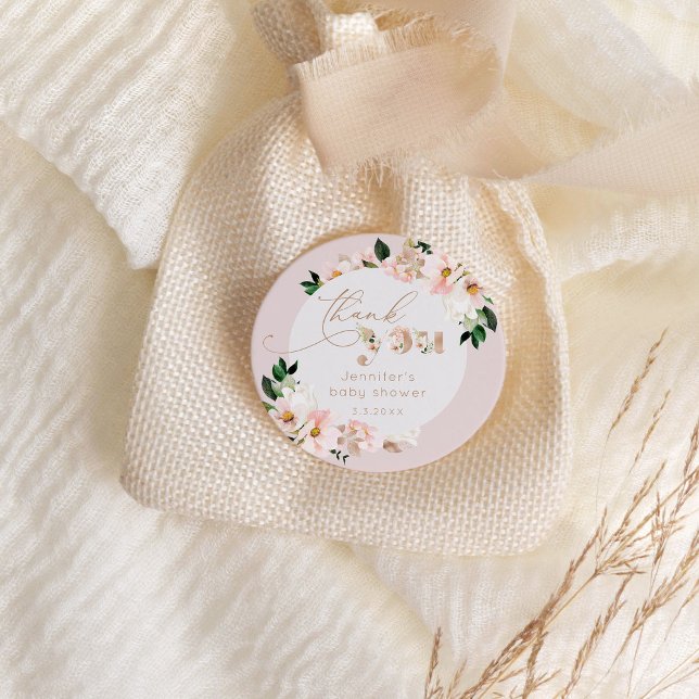 Sticker Rond Baby shower floral rose pâle merci (Créateur téléchargé)