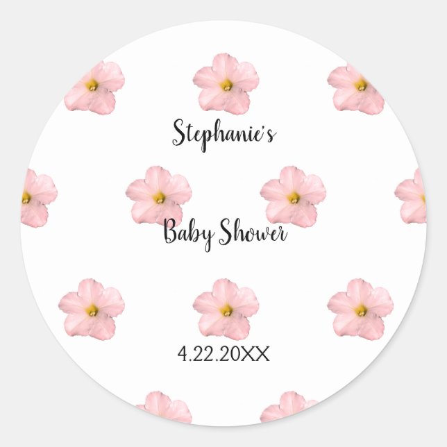 Sticker Rond Baby shower Floral rose Petunia Motif Artsy Cute (Devant)