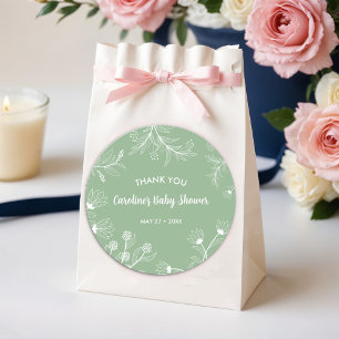 Sticker Rond Baby Shower Floral Vintage Vert Menthe