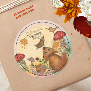Sticker Rond Baby shower forestier d'automne enchanté