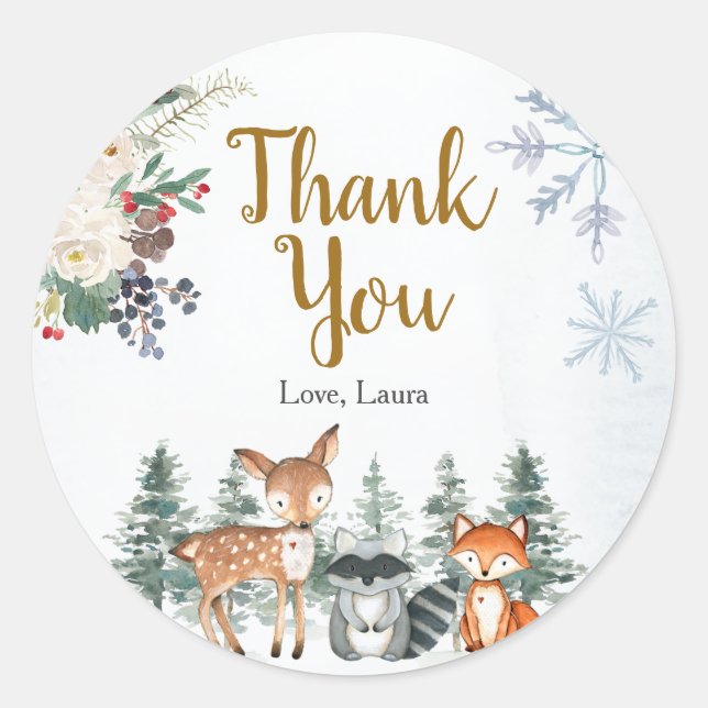 Sticker Rond Baby shower forestier d'hiver (Devant)