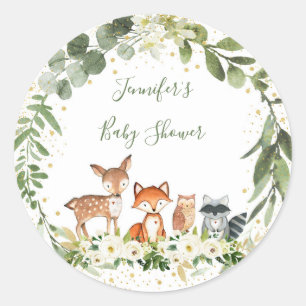 Sticker Rond Baby shower forestier Végétation Forêt Animaux