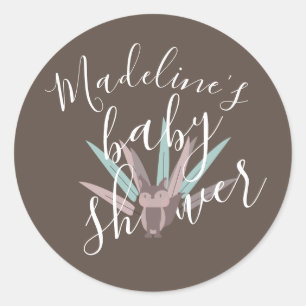 Sticker Rond Baby shower Fox Plumes de Bohême