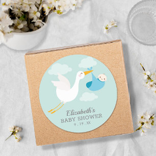 Sticker Rond Baby shower Garçon à Stork Blue Bundle