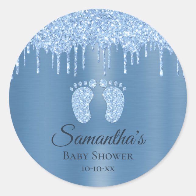 Sticker Rond Baby shower Garçon bleu Parties scintillant pieds  (Devant)