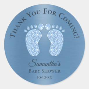 Sticker Rond Baby shower Garçon Bleu Pieds Merci bébé