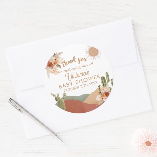 Sticker rond Baby shower garçon | Boho Sud-Ouest (Enveloppe)