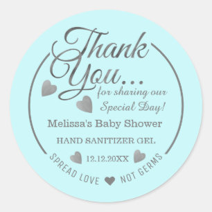 Sticker Rond Baby shower Garçon Favoriser Étaler Amour Merci Ar